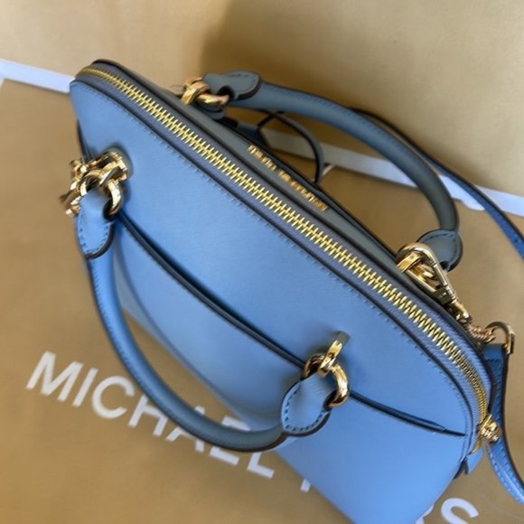 Michael Kors Jet Set Travel Medium Dome Satchel Crossbody Leather Chambray - Picture 11 of 16